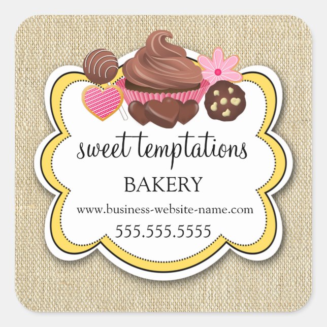 Sticker Carré Élégants Desserts Assortis Boulangerie Emballage (Devant)