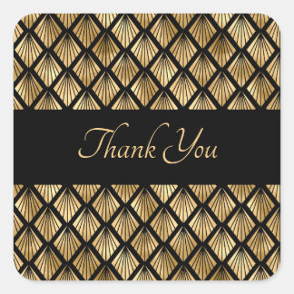 Sticker Carré Élégants éventails géométriques Art Déco or et noi