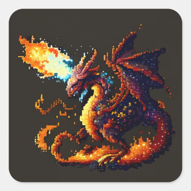 Sticker Carré Élément de tir de dragon (Devant)