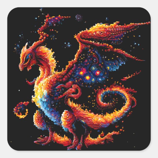 Sticker Carré Élément de tir de dragon (Devant)
