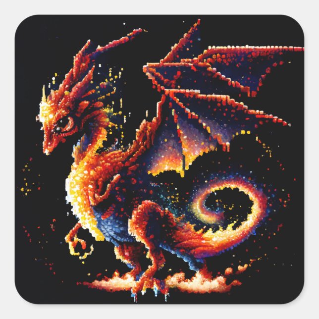 Sticker Carré Élément de tir de dragon (Devant)