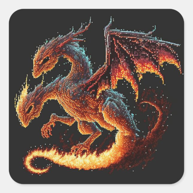 Sticker Carré Élément de tir de dragon (Devant)
