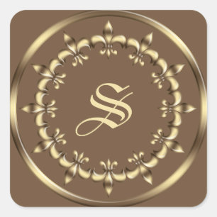 Sticker Carré Elément rond Golden Royal Fleur-de-Lis.Monogramme.