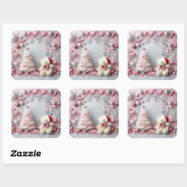 Sticker Carré Eléments de bébé rose de Noël (Feuille)
