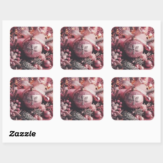 Sticker Carré Éléments de brillance rose de Noël (Feuille)
