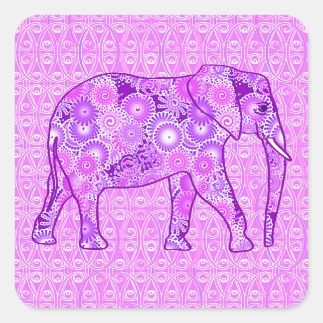 Sticker Carré Éléphale tourbillon fractal - violet et orchidée (Devant)