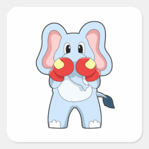 Sticker Carré Eléphant à la boxe avec gants de boxe
