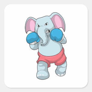 Sticker Carré Eléphant à la boxe avec gants de boxe