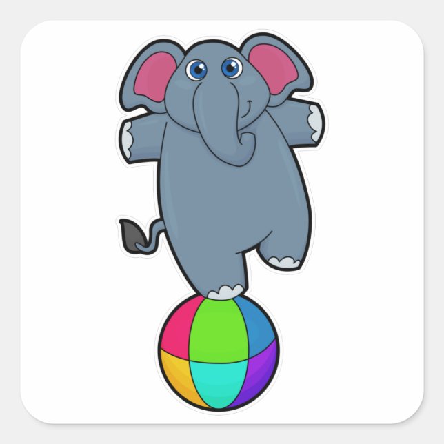 Sticker Carré Elephant au cirque avec boule de cirque (Devant)