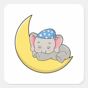 Sticker Carré Eléphant au coucher avec masque de couchage
