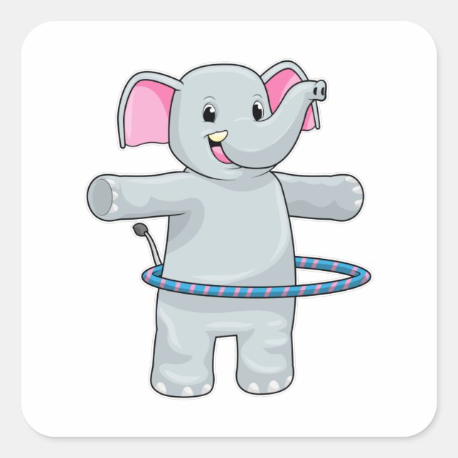 Sticker Carré Eléphant au sport avec pneus Fitness (Devant)