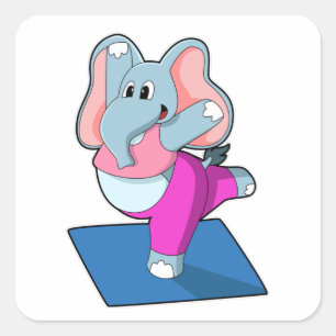 Sticker Carré Eléphant au Yoga Exercices d'étirement à debout