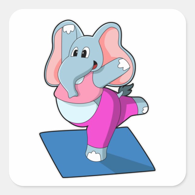 Sticker Carré Eléphant au Yoga Exercices d'étirement à debout (Devant)