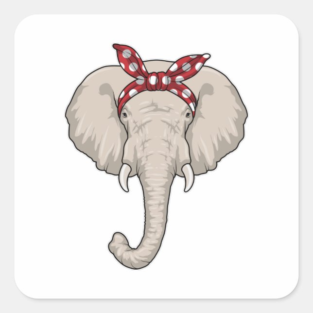 Sticker Carré Eléphant avec Bandana (Devant)