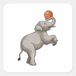 Sticker Carré Elephant avec basket-ball