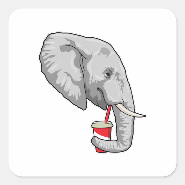 Sticker Carré Eléphant avec boisson (Devant)