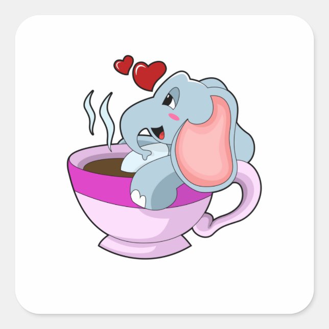 Sticker Carré Elephant avec la coupe du café (Devant)