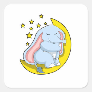 Sticker Carré Eléphant avec lune et étoiles