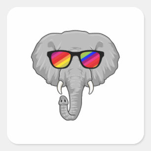 Sticker Carré Eléphant avec lunettes de soleil