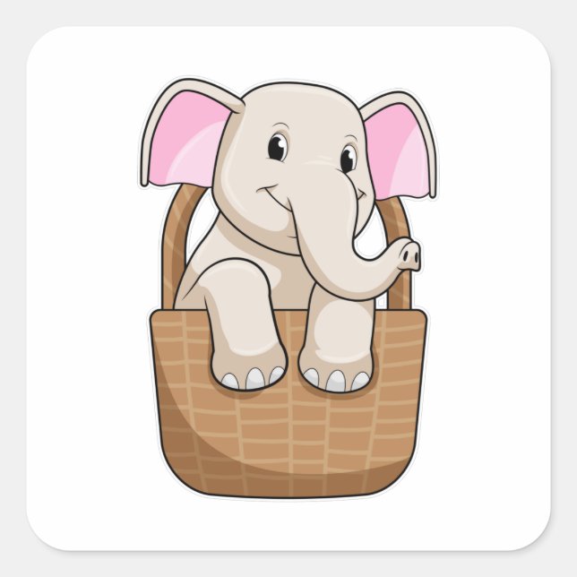 Sticker Carré Eléphant avec panier (Devant)