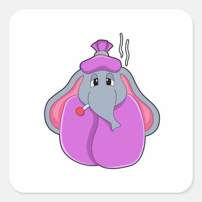 Sticker Carré Eléphant avec thermomètre à fièvre (Devant)