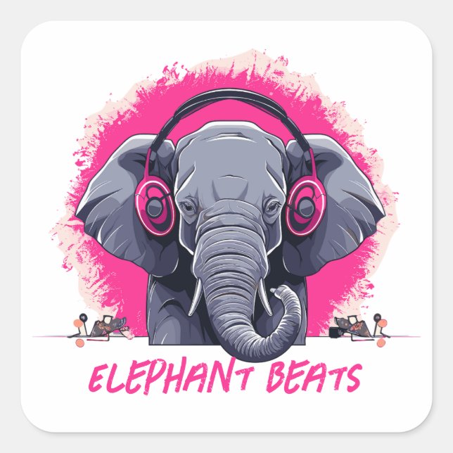Sticker Carré Elephant Beats DJ (Devant)