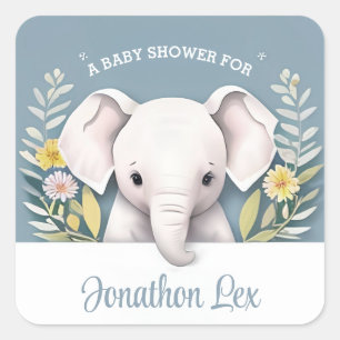Sticker Carré Eléphant bébé doux