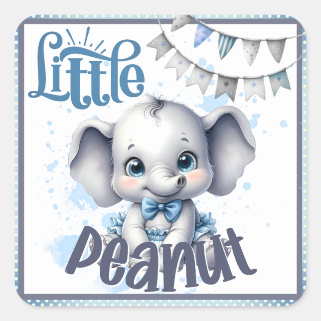 Sticker Carré Eléphant bleu doux - Petite cacahuète (Devant)