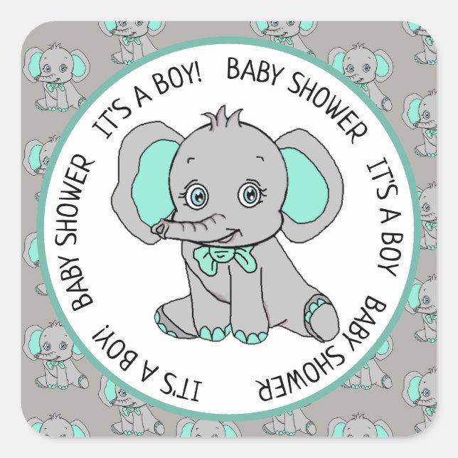 Sticker Carré Elephant, C'est un garçon, Baby shower (Devant)