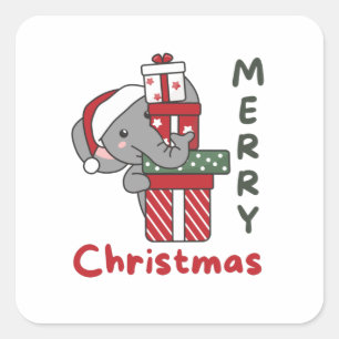 Sticker Carré Elephant Christmas Poison Winter Animals Elephant