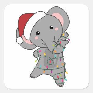 Sticker Carré Elephant Christmas Snow Winter Animals Elephants