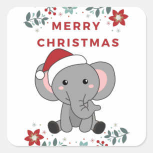 Sticker Carré Elephant Christmas Snow Winter Animals Elephants