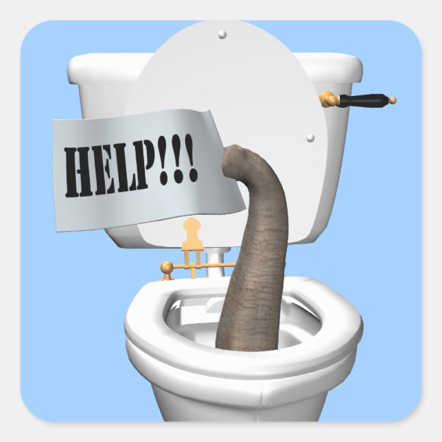 Sticker Carré Eléphant Coincé Dans Les Toilettes (Devant)
