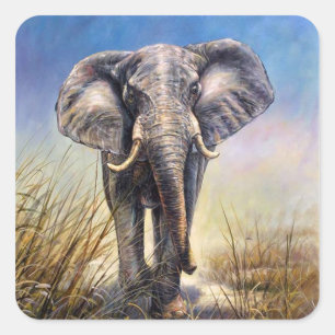 Sticker Carré Eléphant coloré courant à travers la plaine