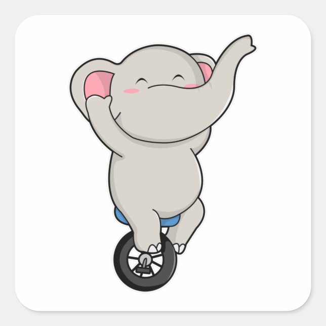 Sticker Carré Eléphant comme artiste au cirque avec pneus (Devant)