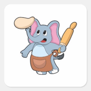 Sticker Carré Eléphant comme cuisinier avec broche à rouleaux & 