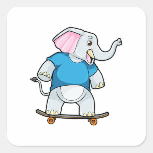 Sticker Carré Elephant comme patineur avec skateboard
