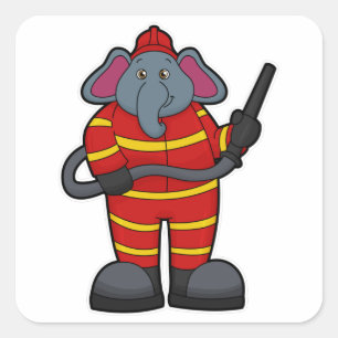Sticker Carré Elephant comme pompier avec tuyau
