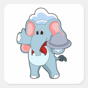 Sticker Carré Elephant comme serveur avec Plattre