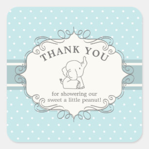Sticker Carré Éléphant de bébé adorable   Remerciement pour Baby