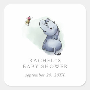Sticker Carré Éléphant de Deaming avec la faveur de baby showe
