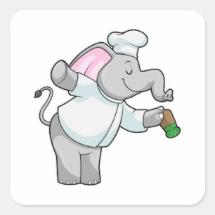 Sticker Carré Elephant en chef avec shaker de sel