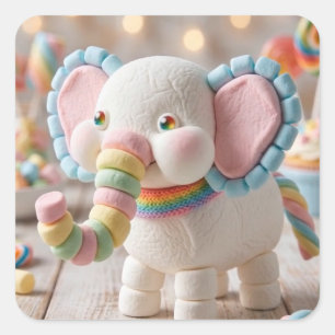 Sticker Carré Éléphant en guimauve fantaisiste et bonbons pastel