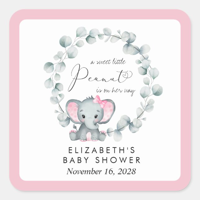Sticker Carré Eléphant Eucalyptus Baby Girl Douche (Devant)