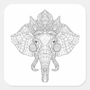 Sticker Carré Elephant Head Zendoodle