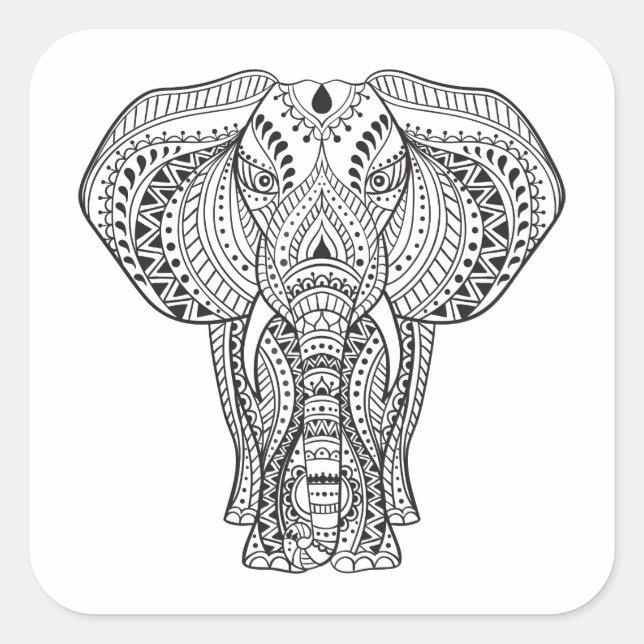 Sticker Carré Eléphant Indien (Devant)