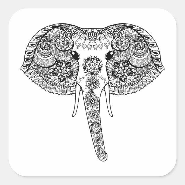 Sticker Carré Eléphant indien inspiré par Zentangle (Devant)