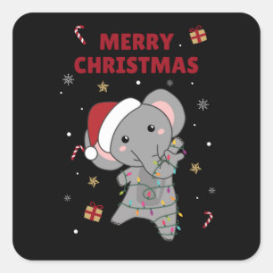 Sticker Carré Eléphant Noël Neige Hiver Animaux Eléphants