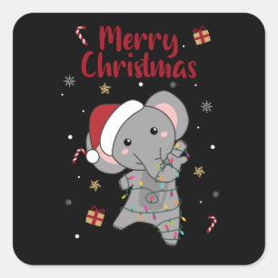 Sticker Carré Eléphant Noël Neige Hiver Animaux Eléphants