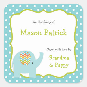 Sticker Carré Eléphant Première bibliothèque plaque de livre pet